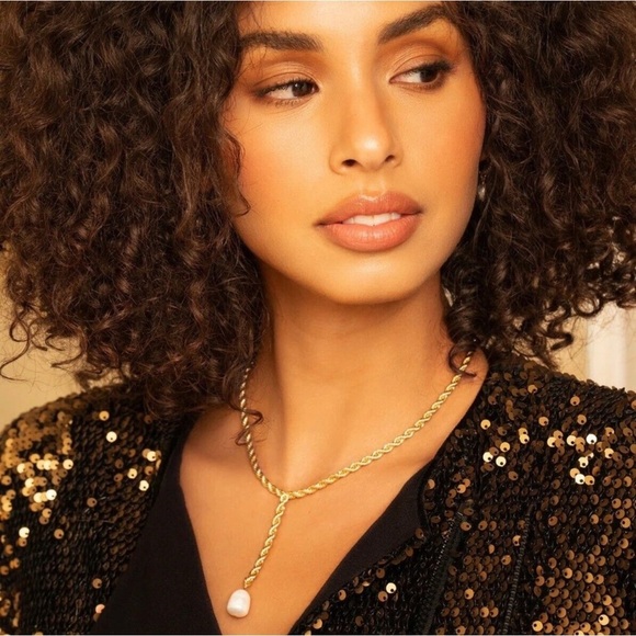 LEEADA Bryn Pearl Gold Rope Lariat Necklace Rachel Zoe - Picture 3 of 6
